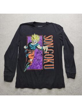Dragon Ball Z Son Goku Long Sleeve Graphic T Shirt Black Anime Mens Medium